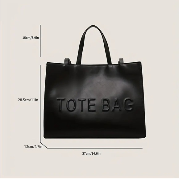 NIP Black Sleek Large Capacity Tote with “TOTE BAG" Logo - Picture 12 of 16